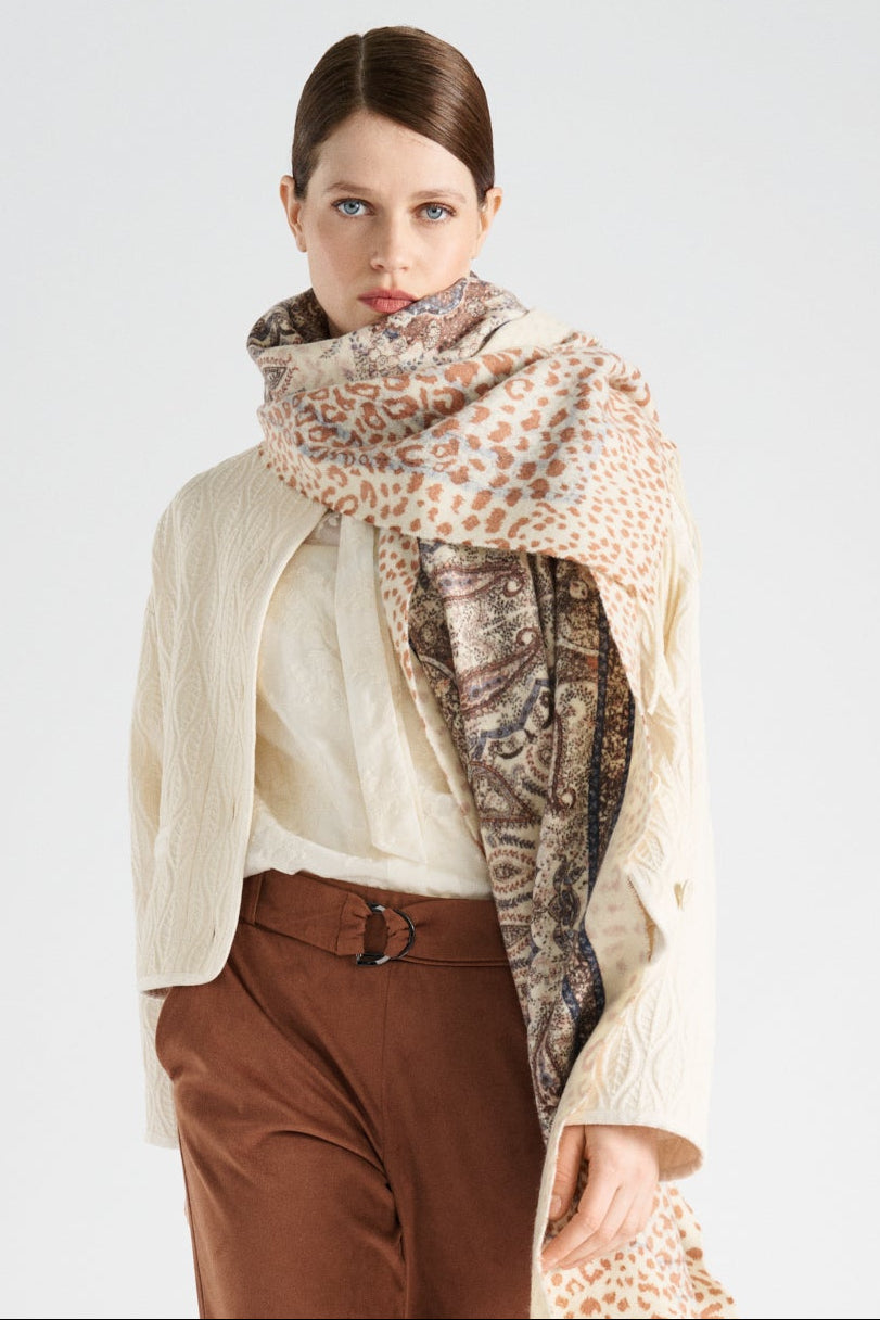 Wool paisley printed double-sided scarf