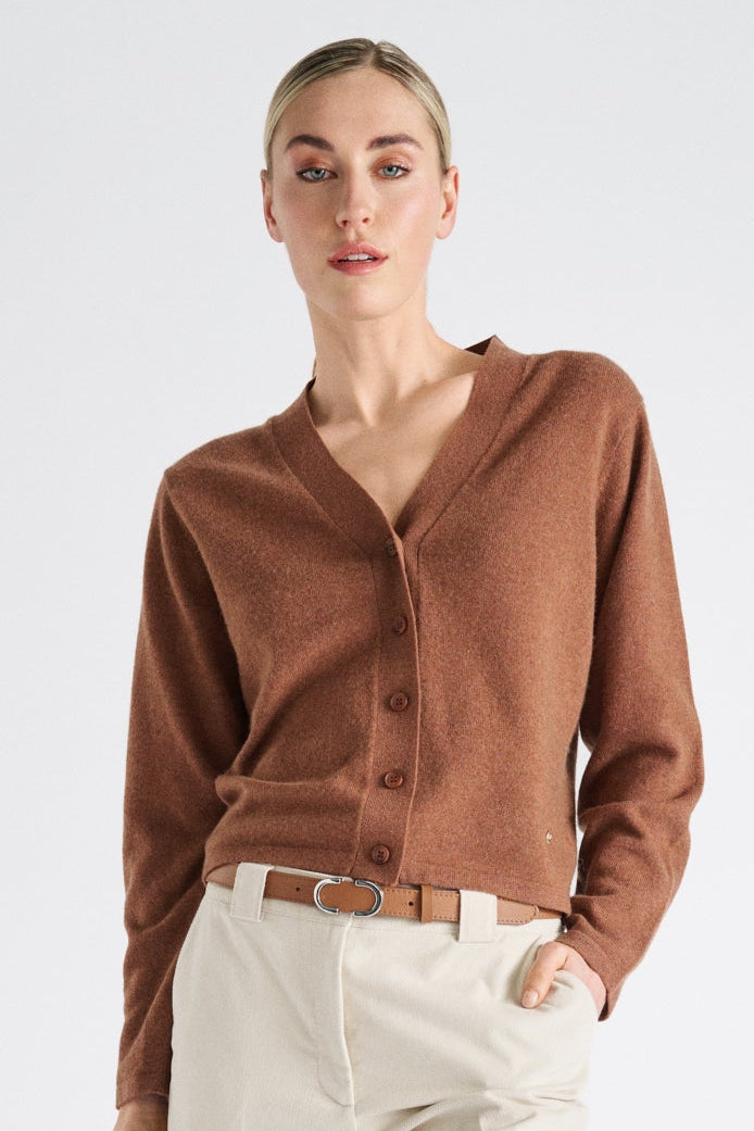 Cognac v-hals cardigan