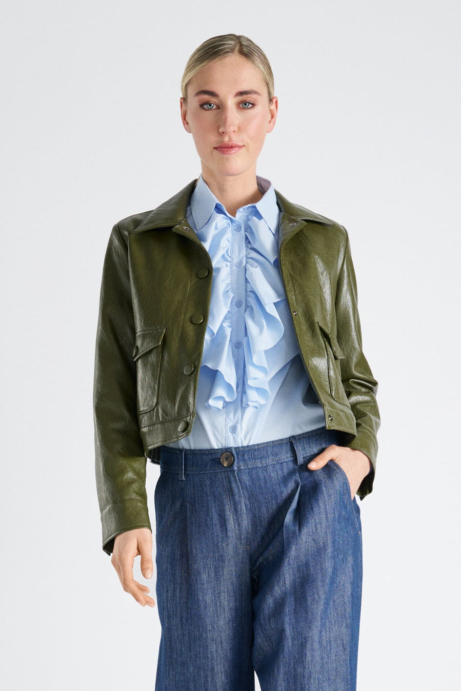 Veste courte kaki faux cuir