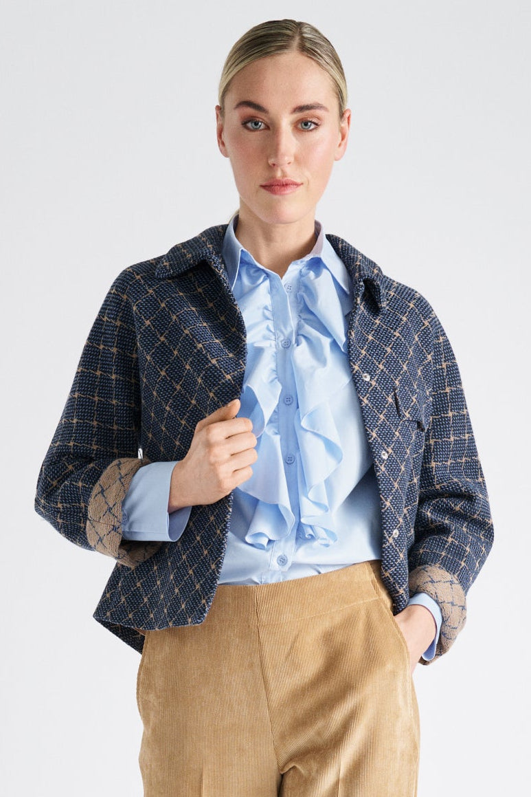 Short checked spencer jacket with buttons and collar