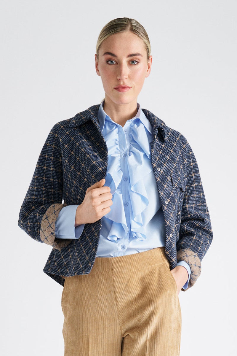 Short checked spencer jacket with buttons and collar