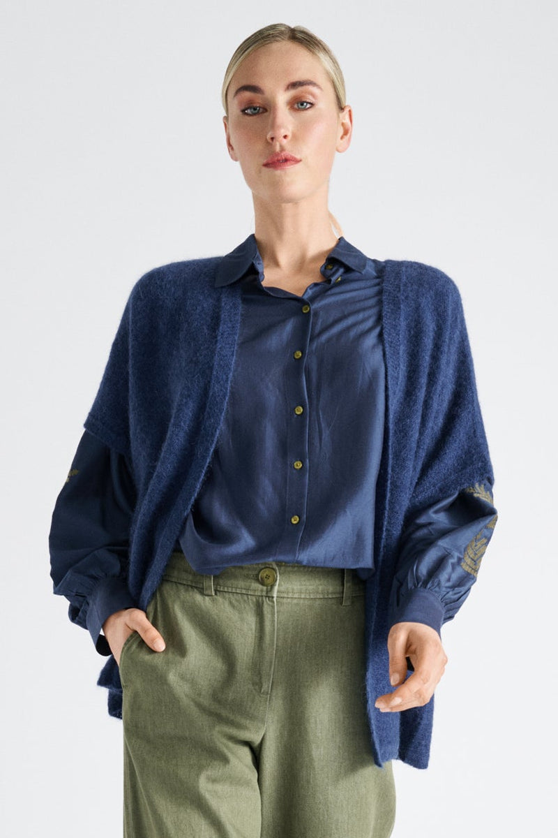 Cardigan ouvert denim à manches courtes