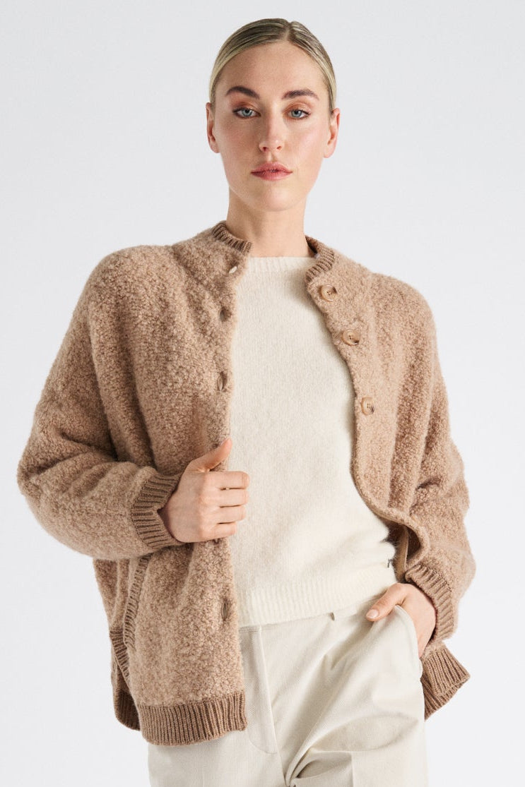Camel college cape-cardigan