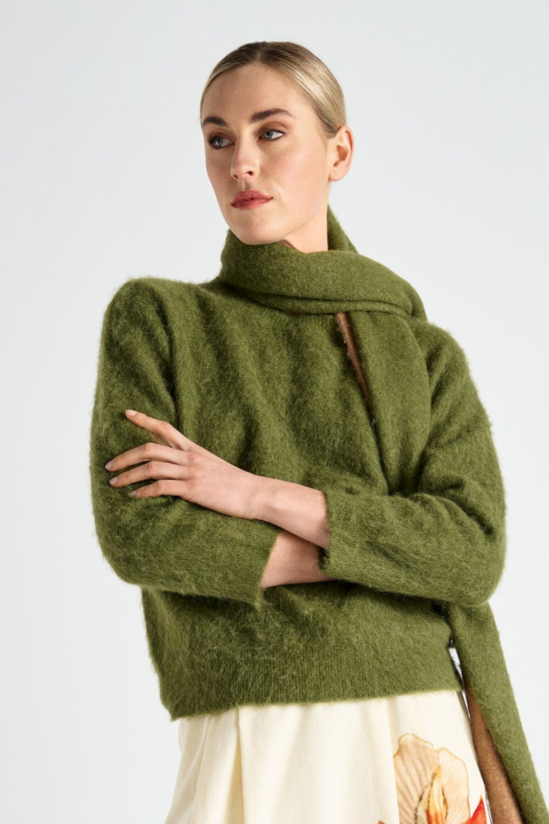 Wide hairy khaki alpaca sweater