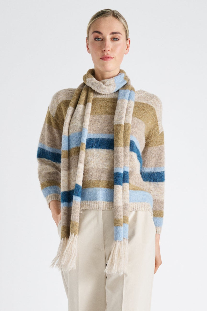 Wide striped bleuy wool scarf 
