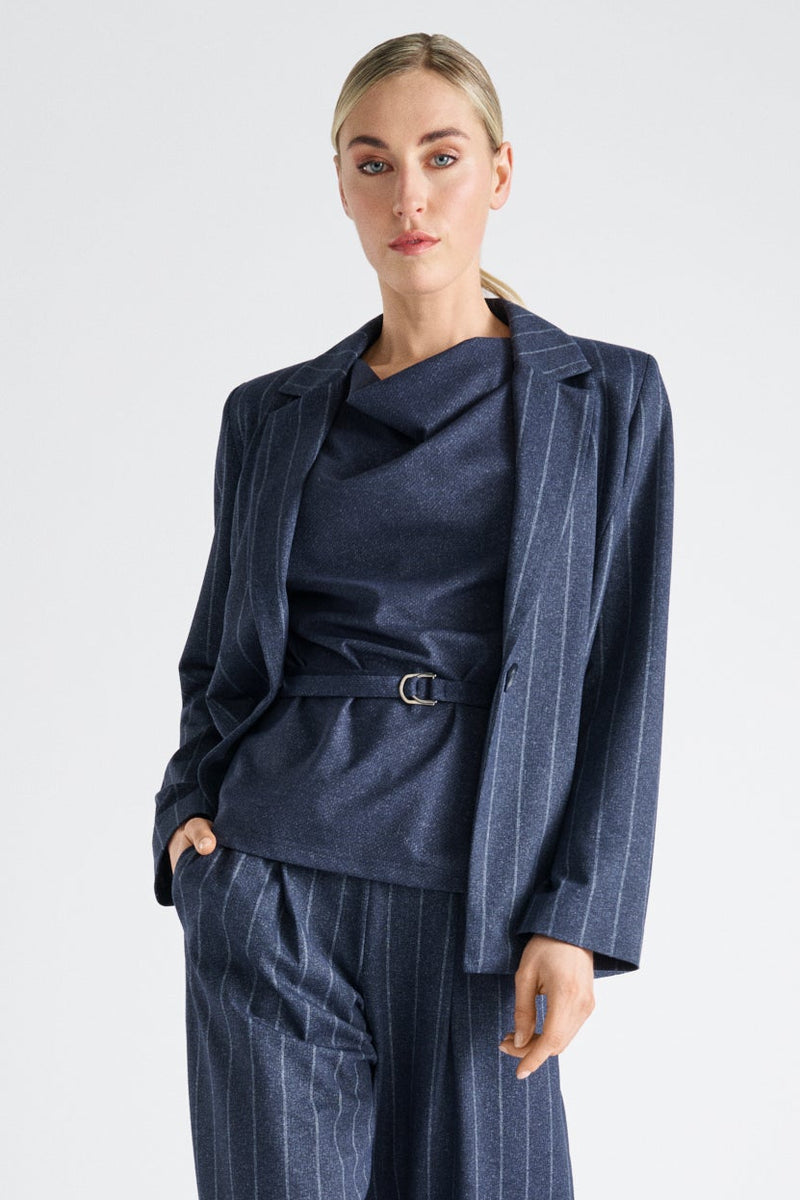 Blauwe pinstripe blazer