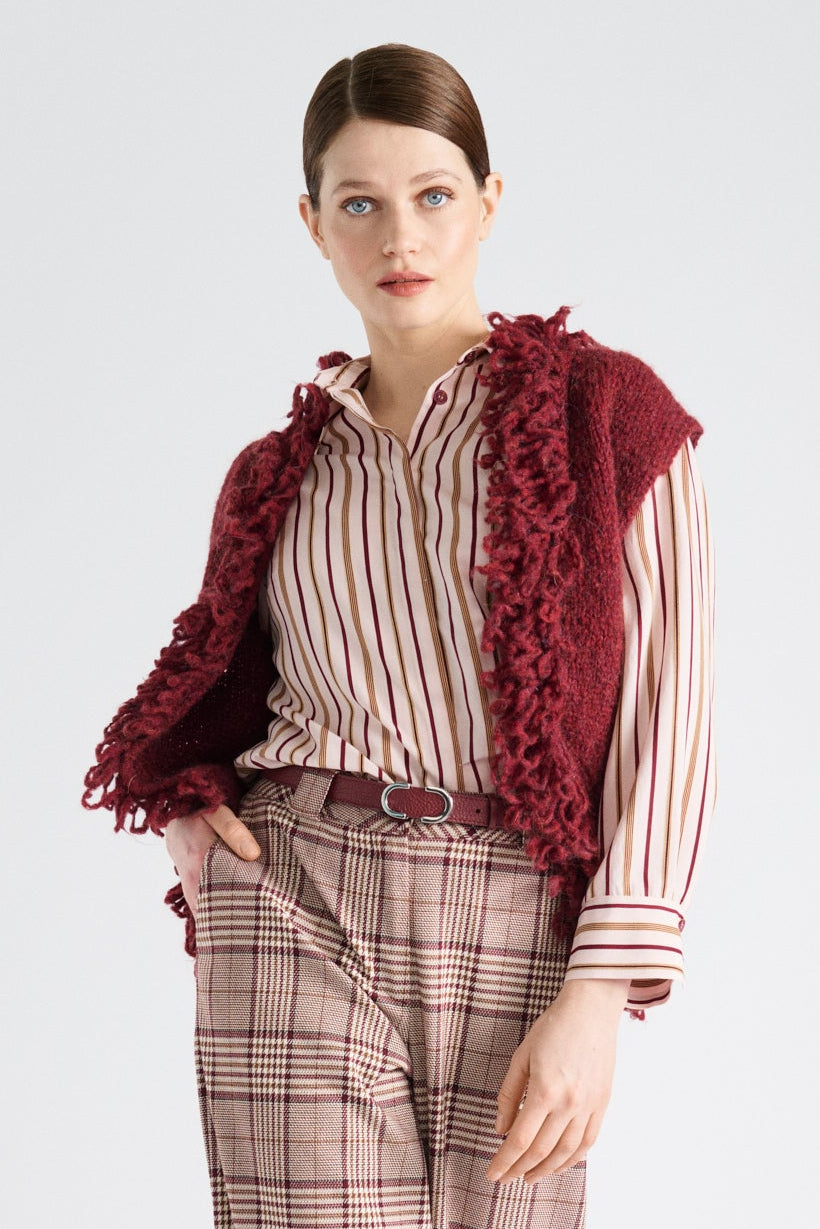 Bordeaux bolero met bouclette boorden