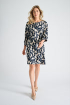 Animal print dress in blue and beige
