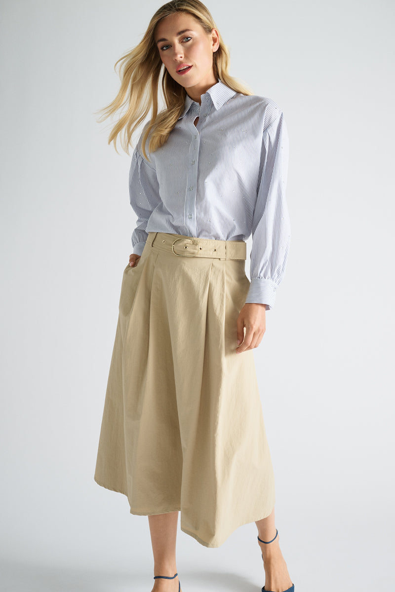 Blauw gestreepte bloes met subtiele pailletten