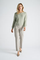Taupe straight leg trousers with elastic waist