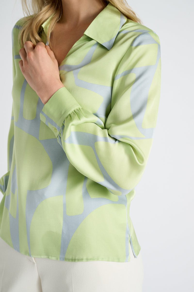 Blouse en viscose à imprimé gris et citron vert
