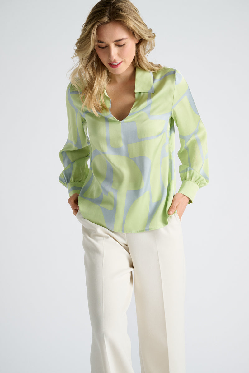 Blouse en viscose à imprimé gris et citron vert