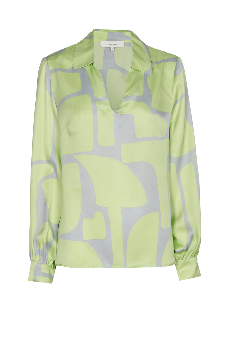 Blouse en viscose à imprimé gris et citron vert