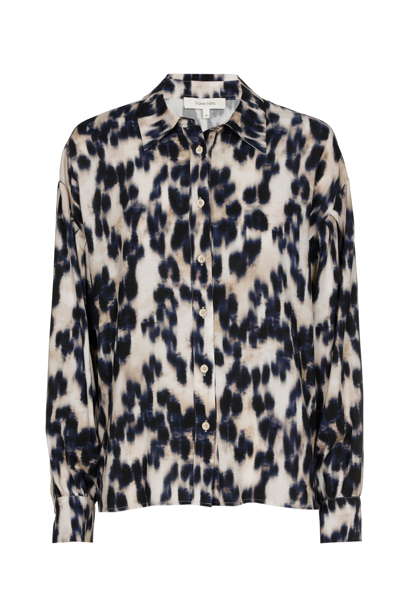 Bloes met blauw en beige dierenprint