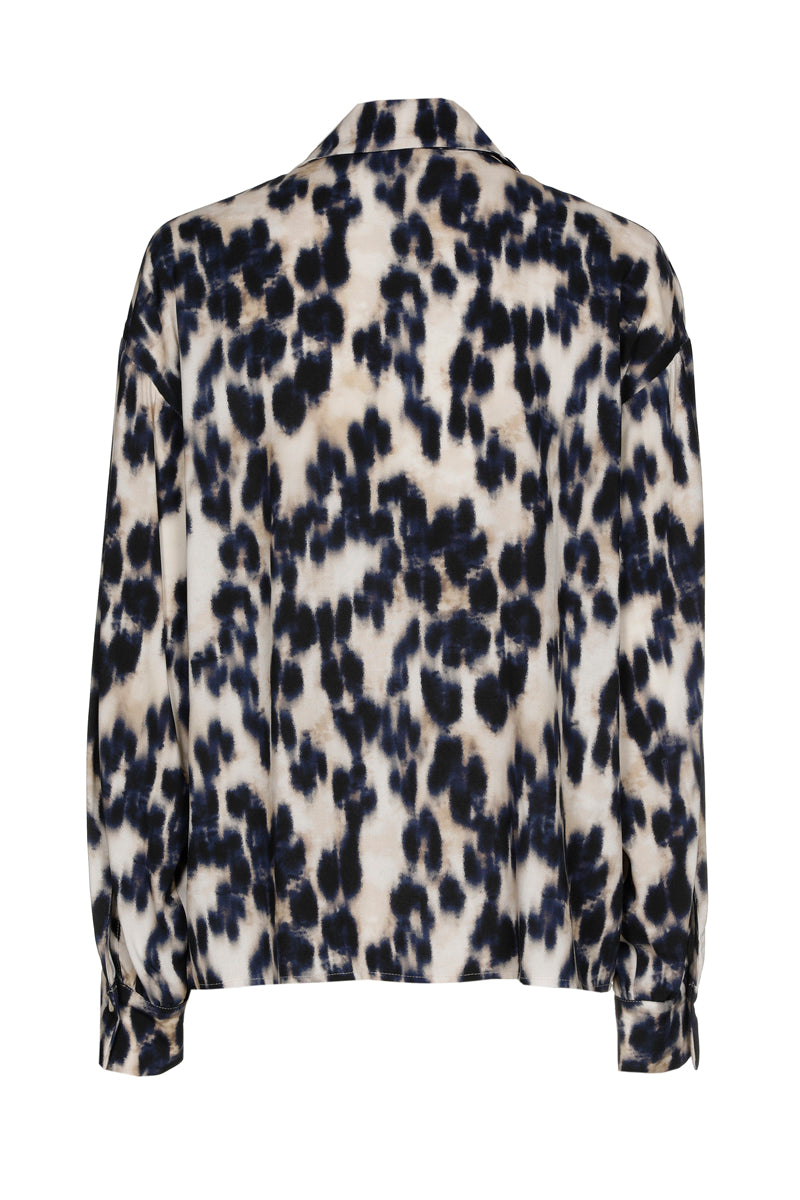 Chemisier à imprimé animal bleu et beige
