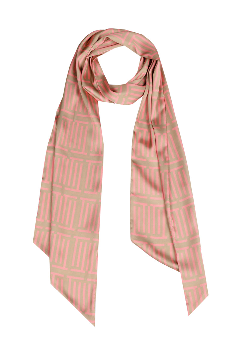 Sjaal in camel en roze met geometrisch print