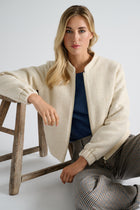 Ecru jacket in bouclé fabric with stand-up collar