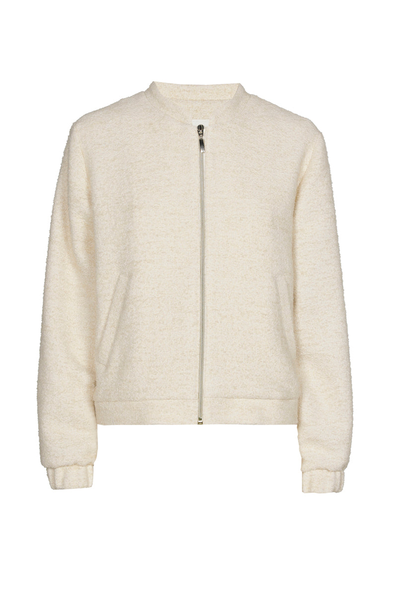 Ecru jacket in bouclé fabric with stand-up collar