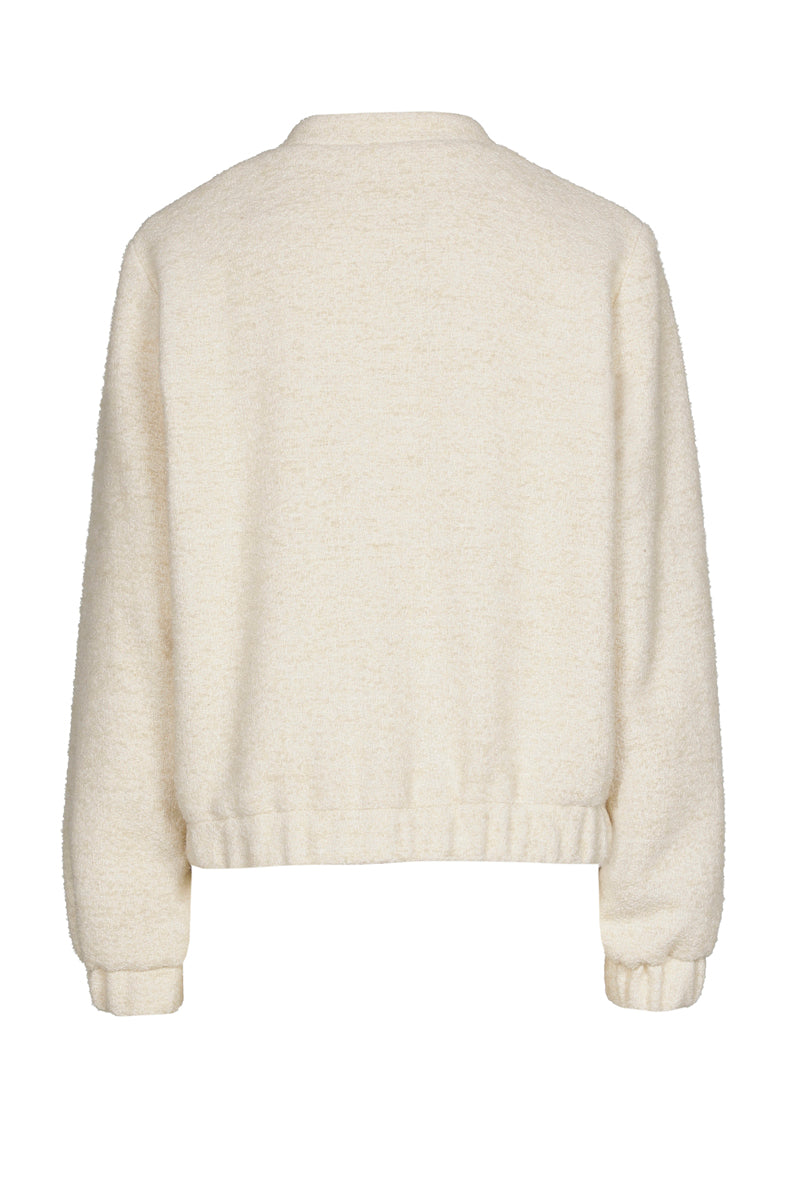 Ecru jacket in bouclé fabric with stand-up collar