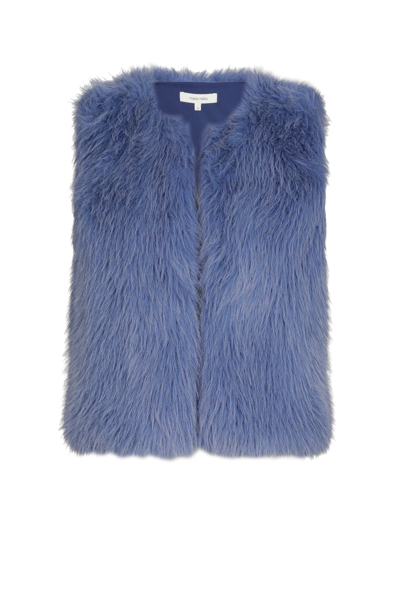 Blauwe bodywarmer in faux fur