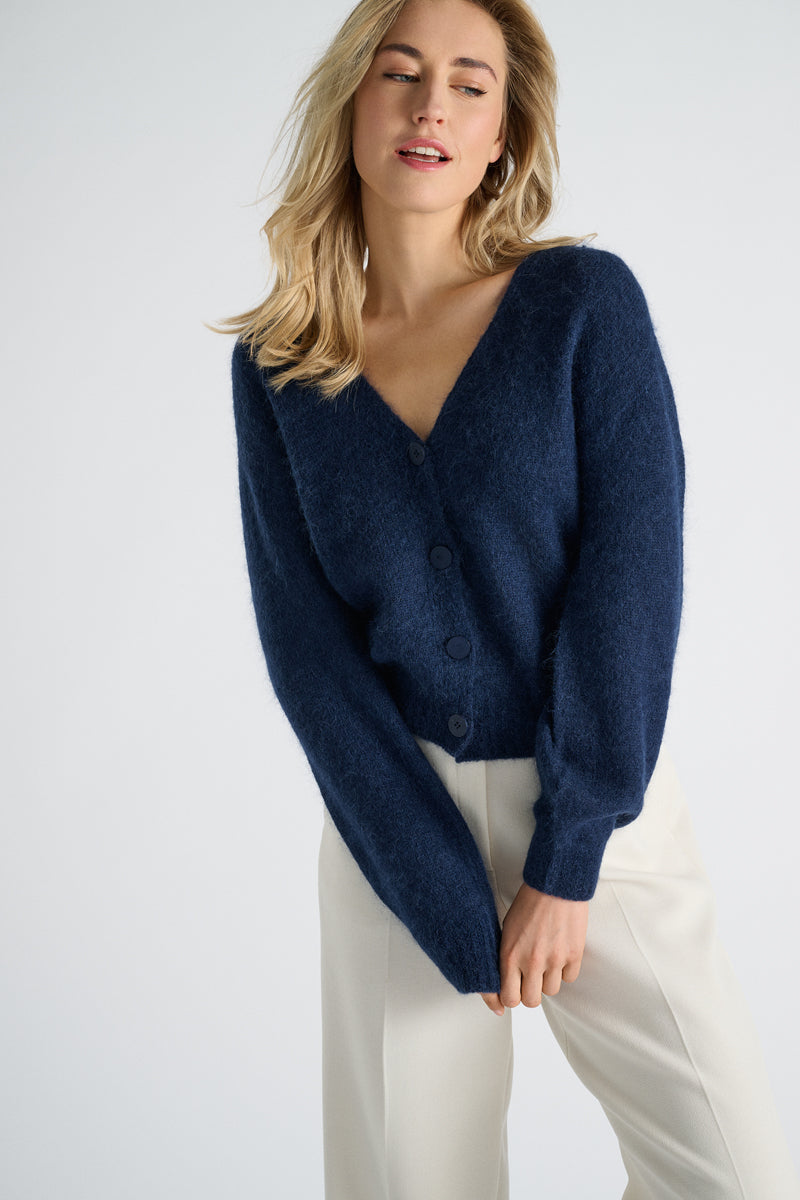 Blauwe cardigan met knoopsluiting