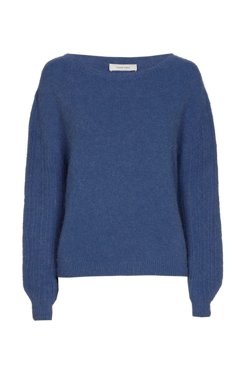 Blue round-neck pullover in alpaca