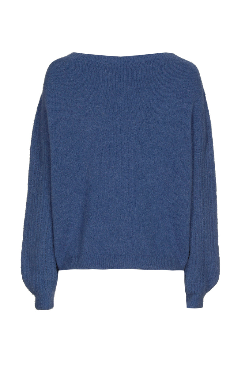 Blue round-neck pullover in alpaca