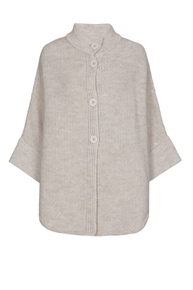 Visonkleurige cape met knoopsluiting
