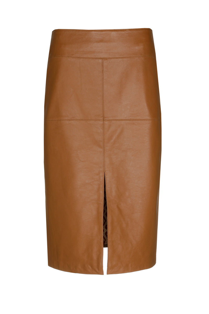 Lederen rok in camel