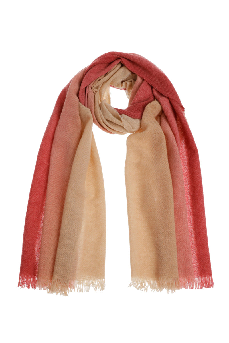 EXCLUSIVE IN OUR CONCEPT STORES: Striped scarf in camel and coral