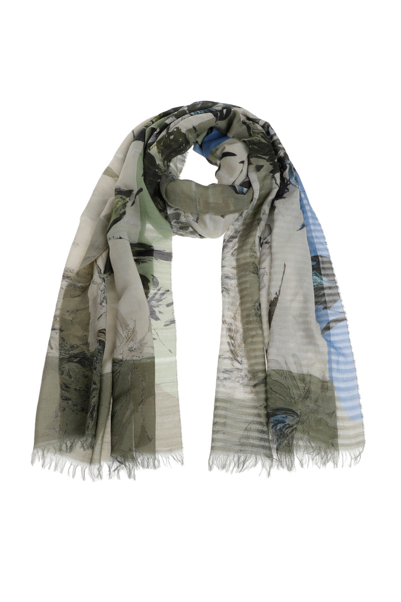 Prachtige sjaal met bloemenprint in blauw en groen