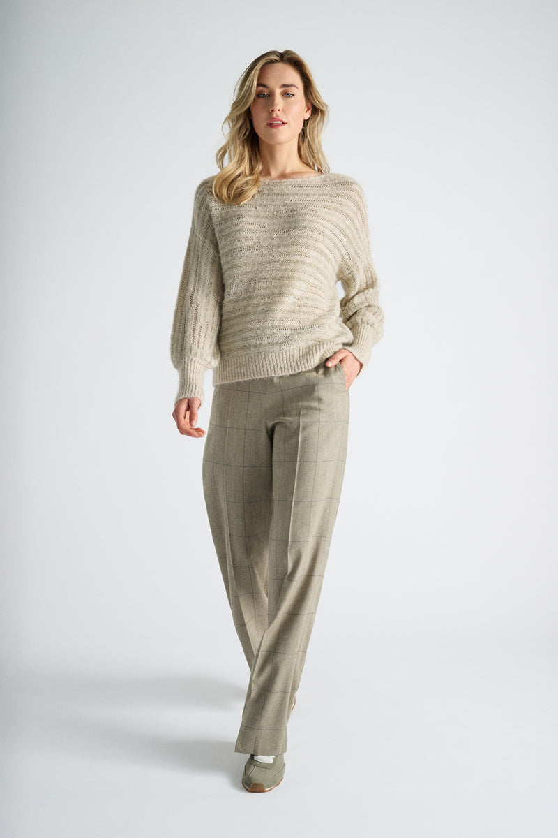 Beige sweater with golden lurex stripes