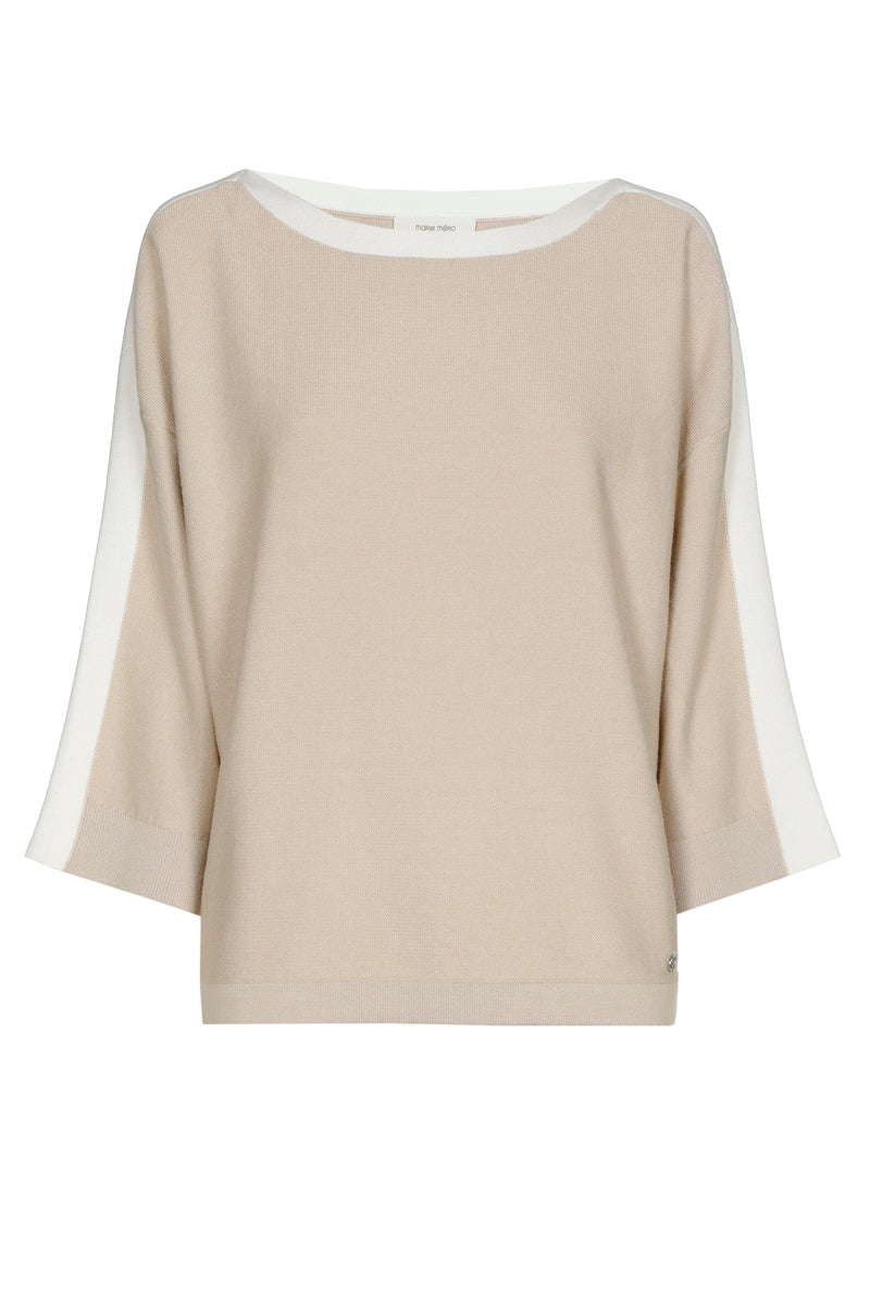 Pull beige à col bateau et bordure écrue