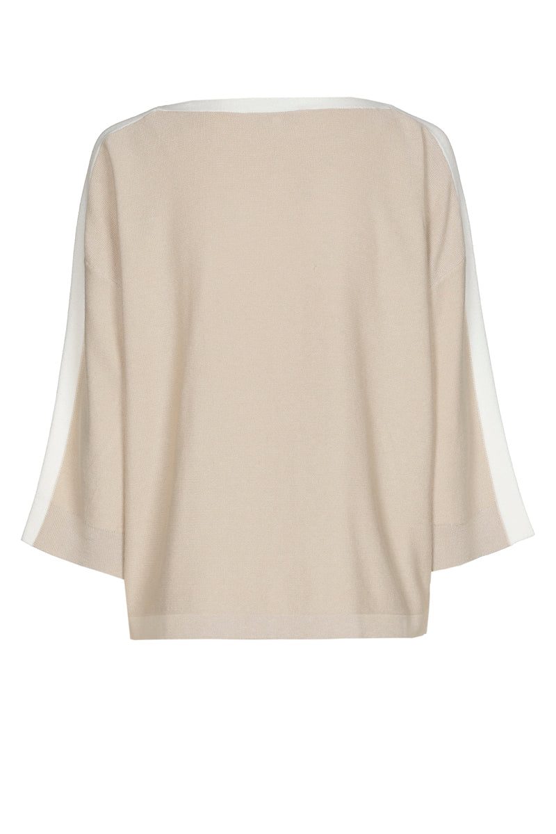 Pull beige à col bateau et bordure écrue