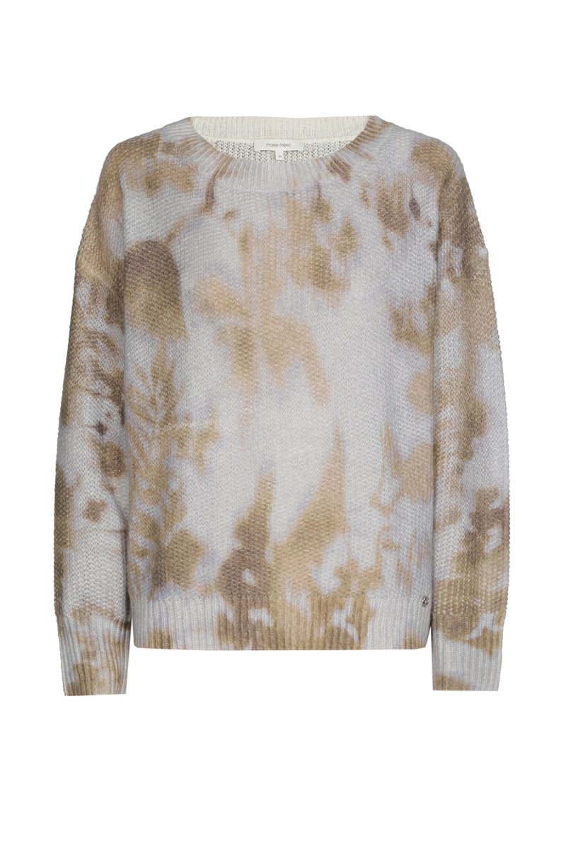 Pull met ronde hals in taupe en lichtblauw