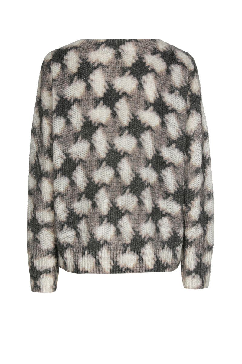 Pull ronde hals met motief in taupe en ecru