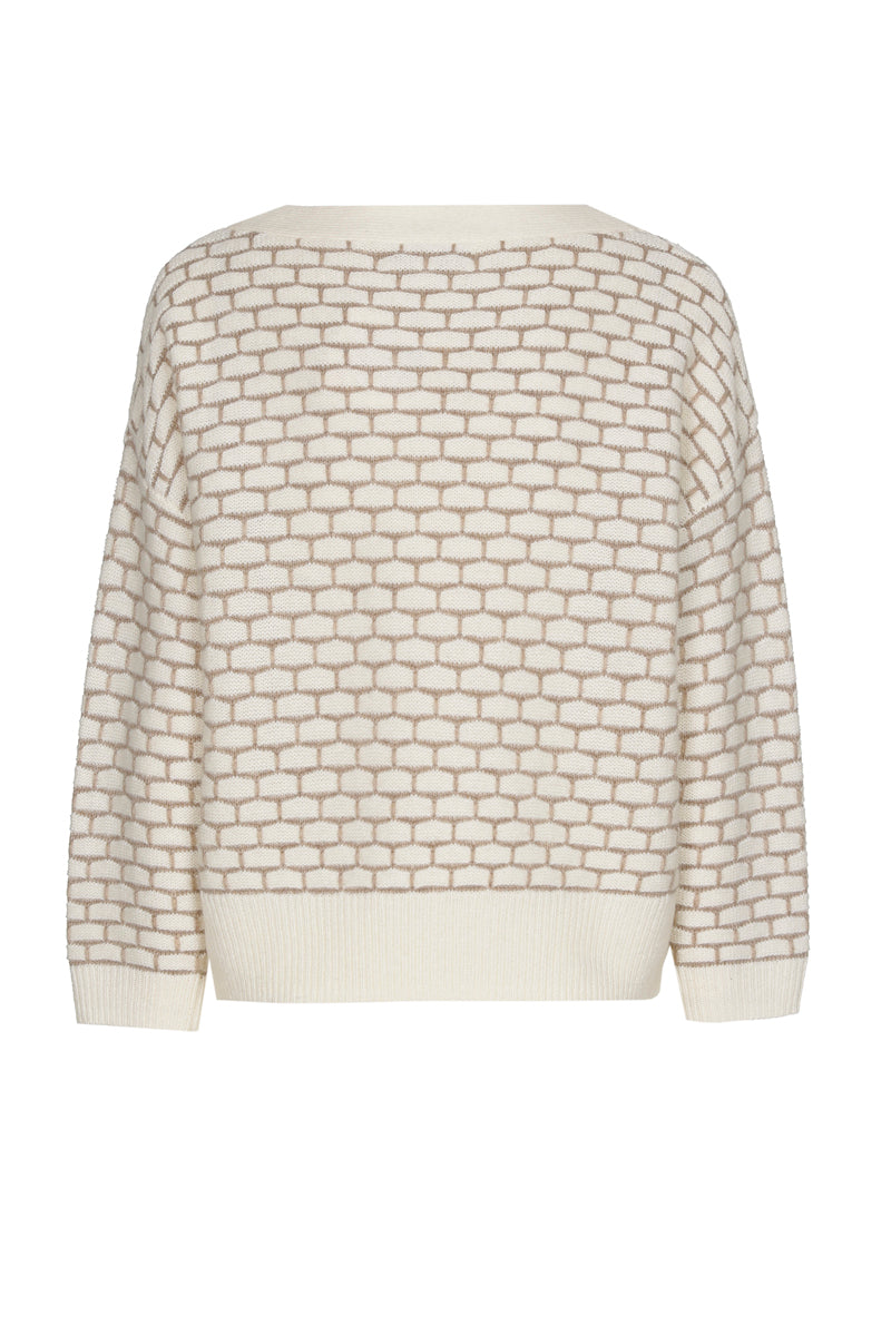 Ecru pull met beige structuurprint