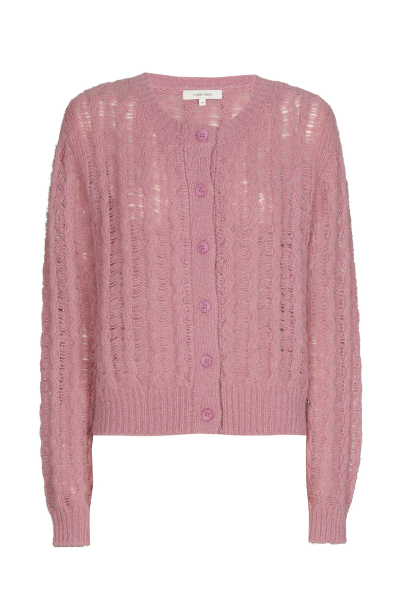 Roze cardigan met ronde hals en knoopsluiting