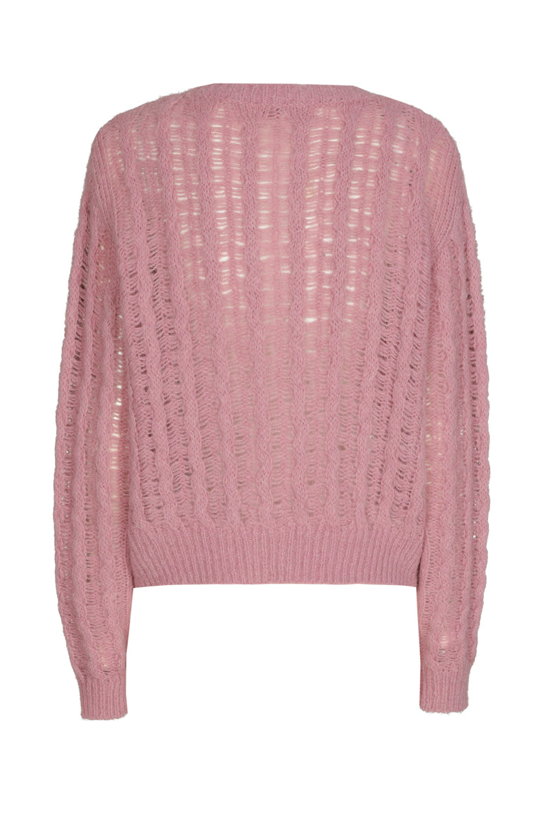 Roze cardigan met ronde hals en knoopsluiting