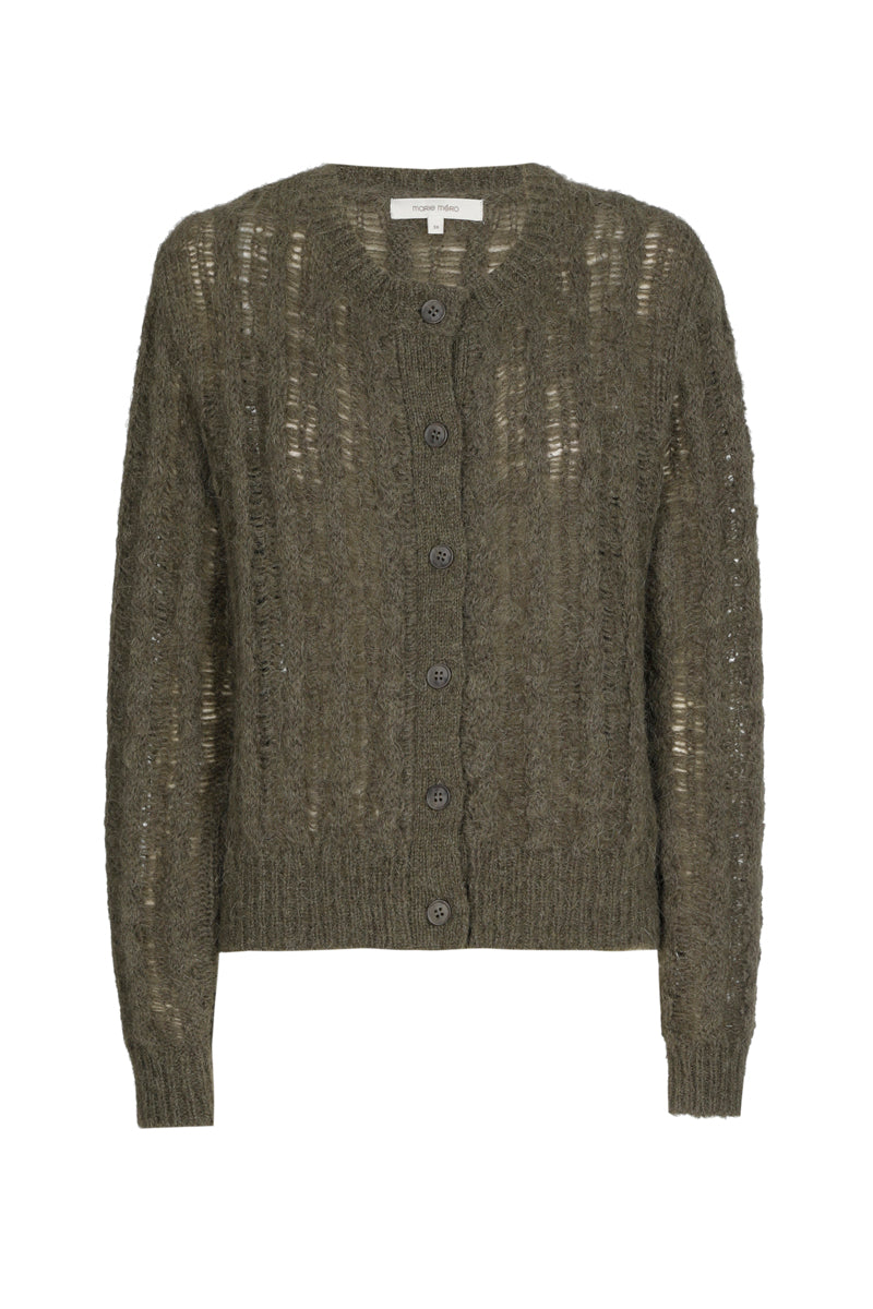 Khaki cardigan with round neck and button closure
