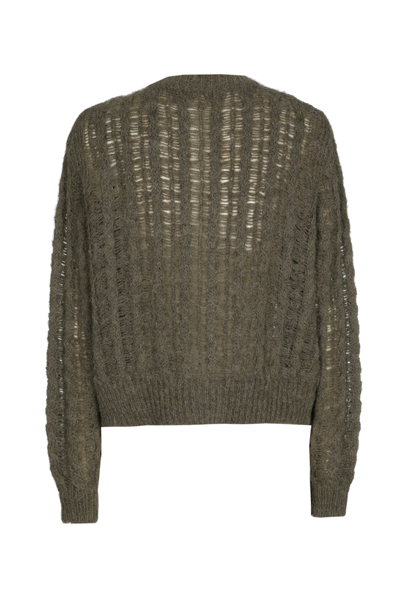 Khaki cardigan with round neck and button closure
