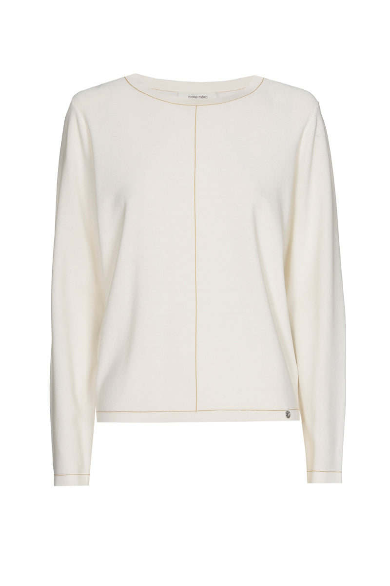 Joli pull écru à fines rayures camel