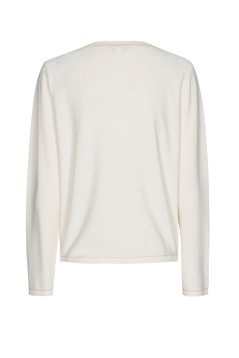 Fijne pull in ecru met subtiele strepen in camel