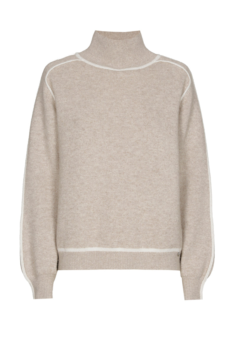 Beige pull met opstaande kraag