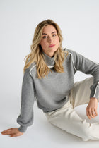 Grey sweater with stand-up collar