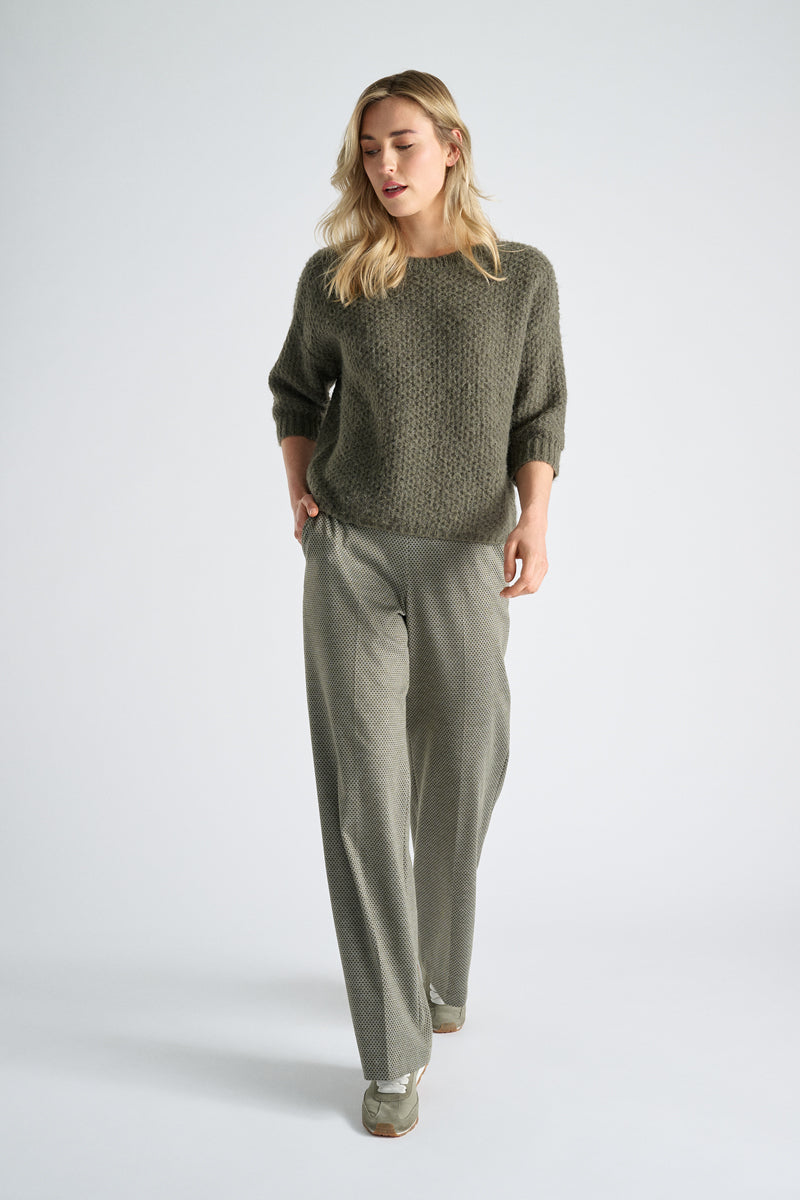 Kaki pull met ronde hals en korte mouwen