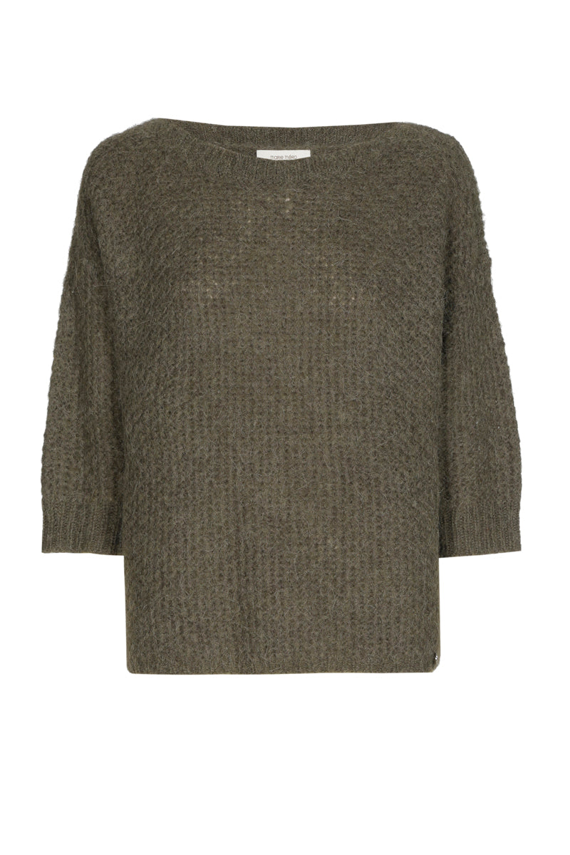 Khaki sweater with round neck and short sleeves