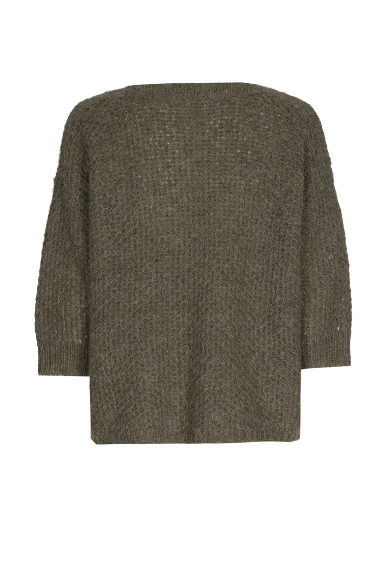 Khaki sweater with round neck and short sleeves