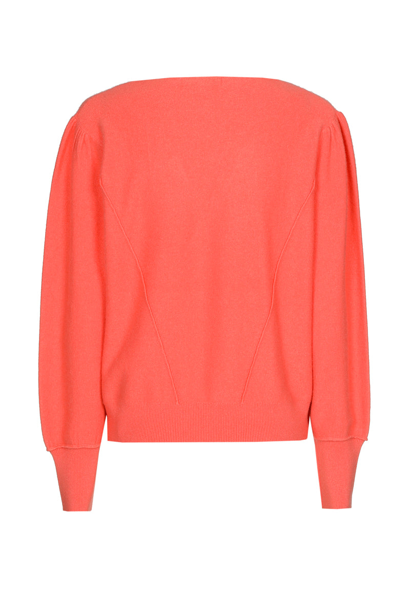 Koraalkleurige pull met v-hals