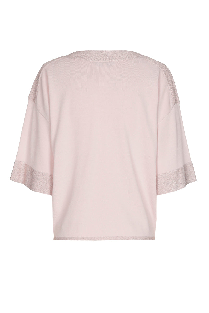 Roze pull met boothals en contrastboord